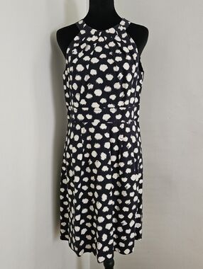 Loft - Navy Blue Apron Neck Pattern Tank Dress